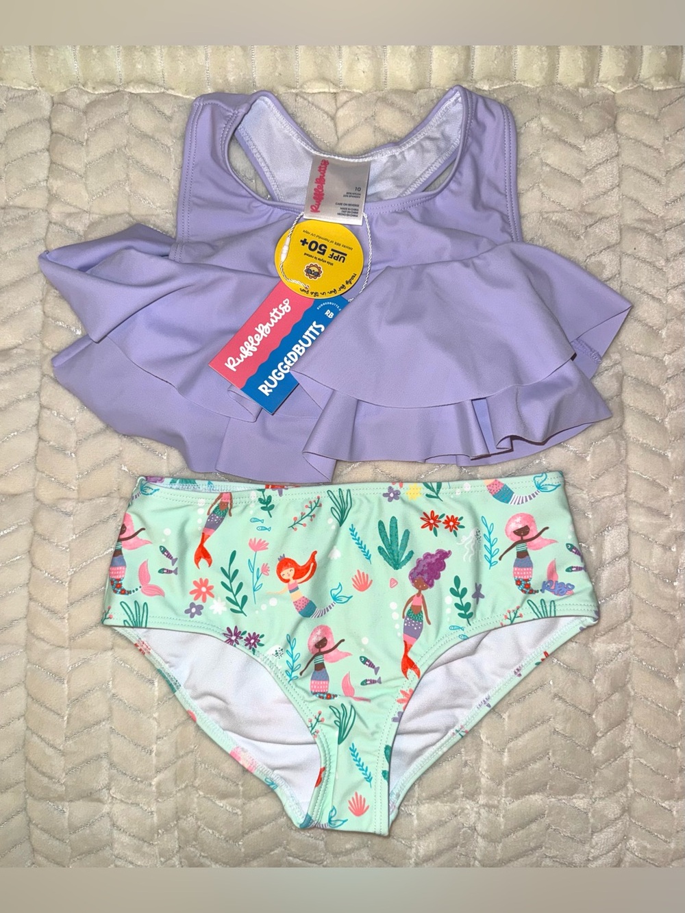 RuffleButts Girls Mermaid Princess Flounce Bikini 2-piece swimsuit, size 10, NWT